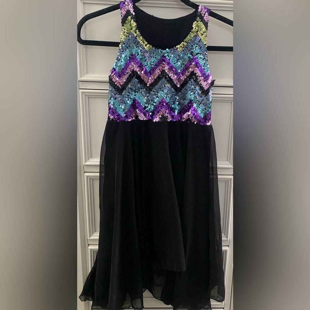 Flowers by Zoe Girls Sequin Chevron Dress - High Low Chiffon Purple, Blue, Black